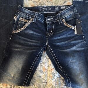Miss Me Dark Wash Slim Boot Jeans with Embellished Pockets Size 26 New with tags